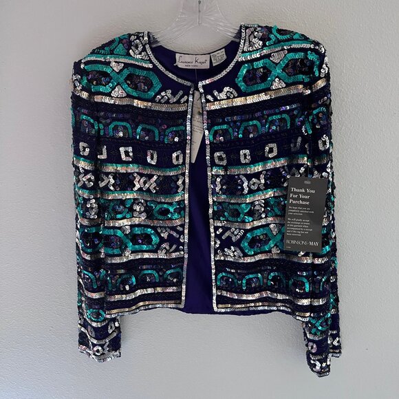 New Vtg Holiday Evening Cocktail Jacket Laurence Kazar M Retro Sequin Beaded - Picture 1 of 12